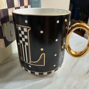MacKenzie-Childs Black and Gold Dot Mug